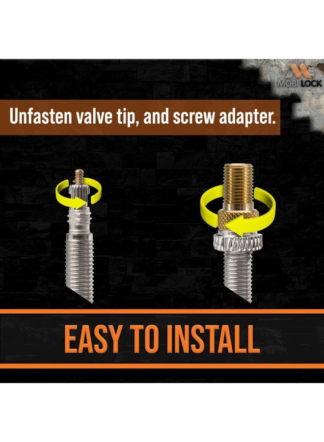 Mobi Lock 5 Pcs (+ 10 Caps) Brass Presta Valve Adapter - Convert Presta to Schrader/Auto for All Types of Bikes, e-Bikes and e-Scooters - Inflate Tire Using Standard Pump or Air Compressor - by Mobi Lock - Image 3