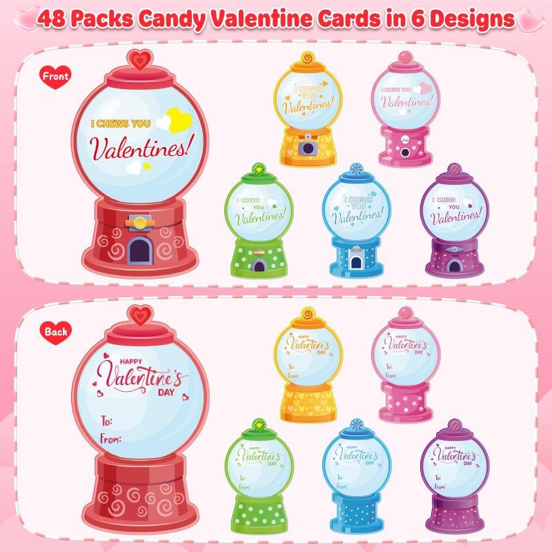 Duchong Valentines Day Cards for Kids Classroom, 48 Pack Valentines Candy Cards with Craft Treat Holder, DIY Kids Valentine's Day Exchange Gifts for Boys Girls Toddler School Rewards Party Supplies - Image 5