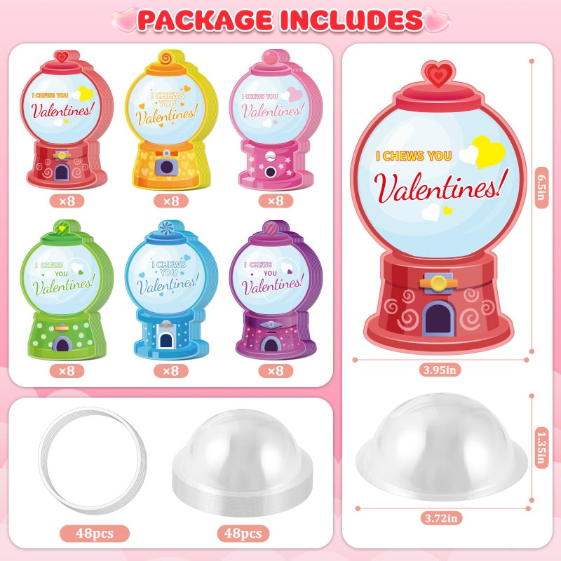 Duchong Valentines Day Cards for Kids Classroom, 48 Pack Valentines Candy Cards with Craft Treat Holder, DIY Kids Valentine's Day Exchange Gifts for Boys Girls Toddler School Rewards Party Supplies - Image 2