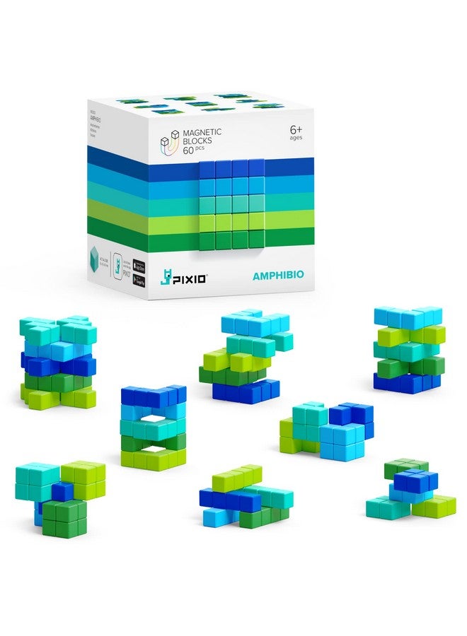 PIXIO Amphibio- Tiny Magnetic Blocks Building Toy In The Pixel Art Style With Free App - 5/16" Plastic Cubes With 6 Magnets Inside - Open Ended Toy - Creativity Toy For Ages 6+ - Image 1
