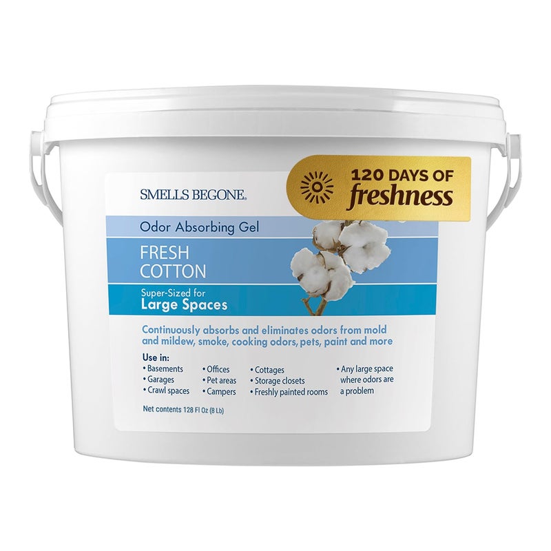 SMELLS BEGONE 1Gallon Gel Odor Eliminator HighCapacity LongLasting Odor Absorber for Large Basements Garages Workshops Commercial Areas Removes Odors with Essential Oils Fresh Cotton