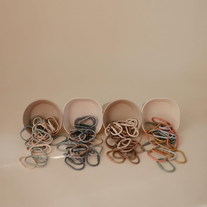 mushie Baby Chain Link Rings Toy 12-Count | Multiuse Car Seat Stroller Connecting Toy (Periwinkle, Mustard, Green, Coral) - Image 3