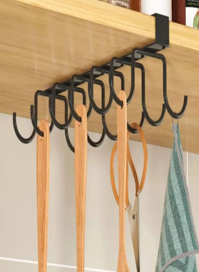 Under Shelf Mug Rack, Black, Metal, 8 Hook Cup Hanger for Kitchen Cabinet Storage,Metal Coffee Mug Holder Under Cabinet – Space Saving Cup Rack with Hooks for Kitchen Storage - Image 1