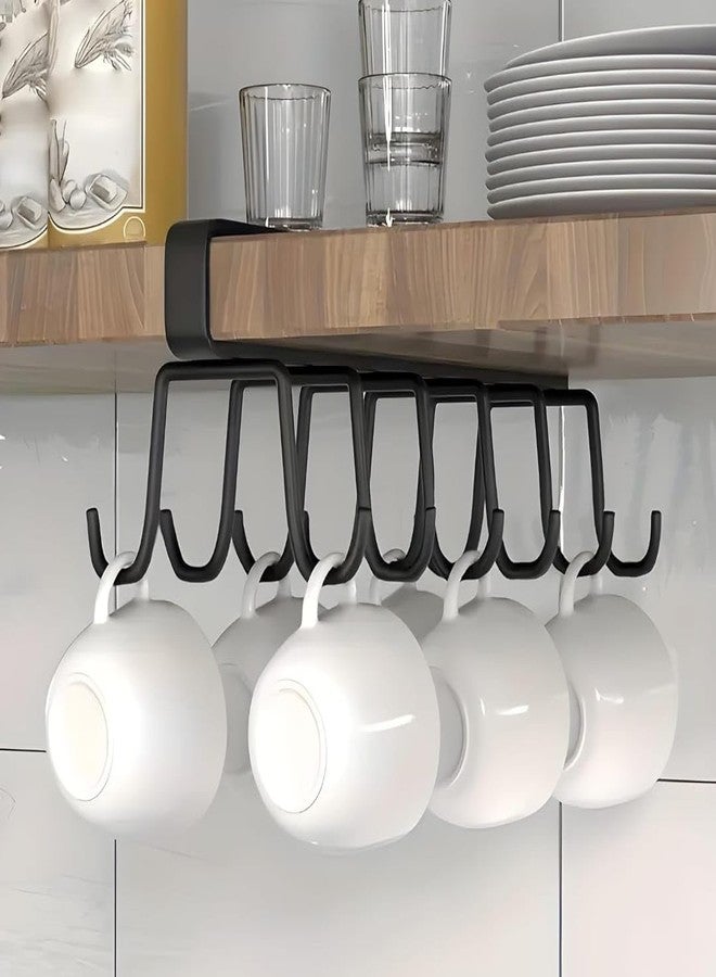 Under Shelf Mug Rack, Black, Metal, 8 Hook Cup Hanger for Kitchen Cabinet Storage,Metal Coffee Mug Holder Under Cabinet – Space Saving Cup Rack with Hooks for Kitchen Storage - Image 4
