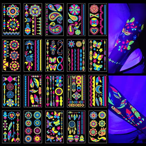 TATUWST Glow in the Dark Tattoos 172 PCS – Glow in the Dark Party Supplies, Neon Body Paint Be UV Blacklight Reactive Face Temporary Tattoos for Adults, Teens | Neon Accessories, Party Favors & Decorations - Image 1