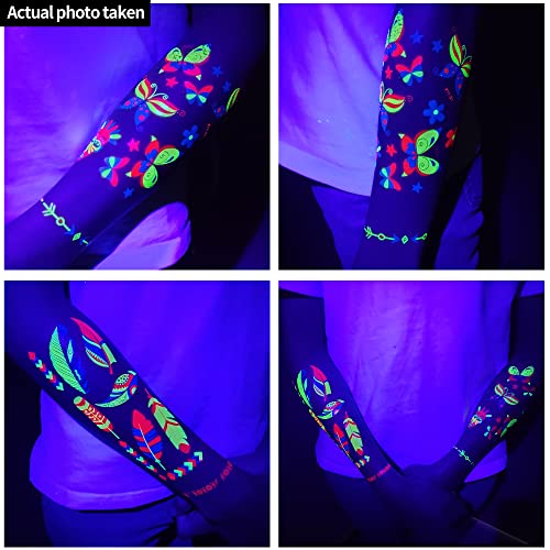 TATUWST Glow in the Dark Tattoos 172 PCS – Glow in the Dark Party Supplies, Neon Body Paint Be UV Blacklight Reactive Face Temporary Tattoos for Adults, Teens | Neon Accessories, Party Favors & Decorations - Image 2