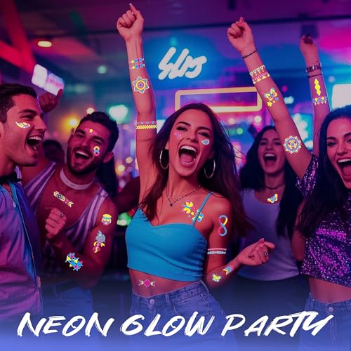 TATUWST Glow in the Dark Tattoos 172 PCS – Glow in the Dark Party Supplies, Neon Body Paint Be UV Blacklight Reactive Face Temporary Tattoos for Adults, Teens | Neon Accessories, Party Favors & Decorations - Image 5