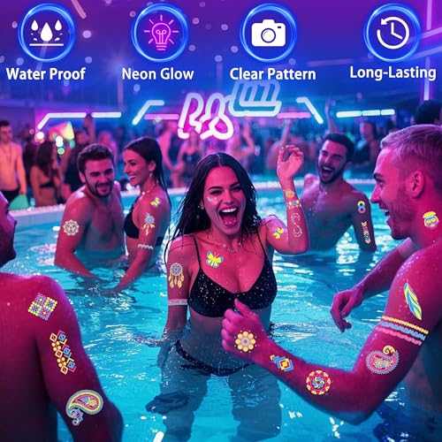 TATUWST Glow in the Dark Tattoos 172 PCS – Glow in the Dark Party Supplies, Neon Body Paint Be UV Blacklight Reactive Face Temporary Tattoos for Adults, Teens | Neon Accessories, Party Favors & Decorations - Image 4