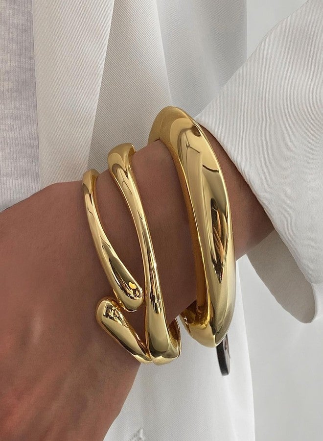YANCHUN 2PCS Gold Bangles for Women Silver Bangle Bracelets Chunky Bangles Bracelets Non Tarnish Gold/Silver Bracelet for Women Trendy Jewelry Gift - Image 2