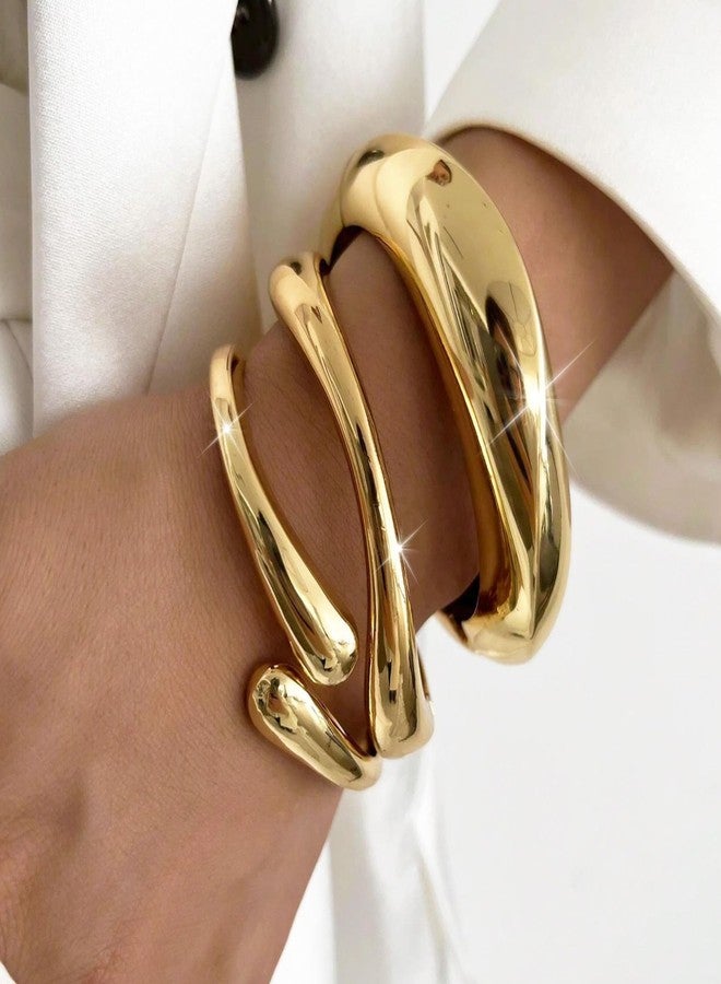YANCHUN 2PCS Gold Bangles for Women Silver Bangle Bracelets Chunky Bangles Bracelets Non Tarnish Gold/Silver Bracelet for Women Trendy Jewelry Gift - Image 3