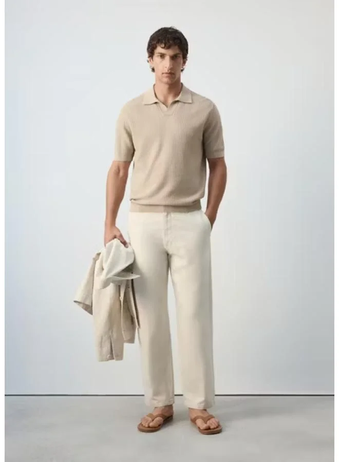 Mango Man 08-BEIGE 100% Cotton Knitted Polo Shirt for Men | Best Price UAE