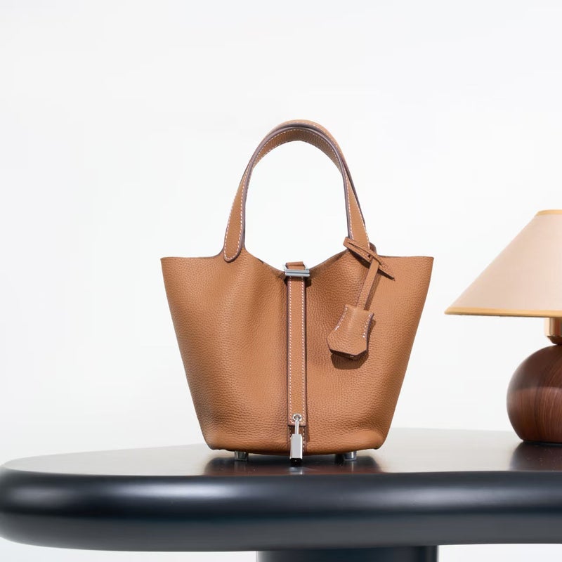 Manufacturer Togo Cowhide Leather Basket Bag For Women, First Layer Lychee Pattern, Fashionable And Versatile, Large Capacity Tote Bucket Bag - Image 1