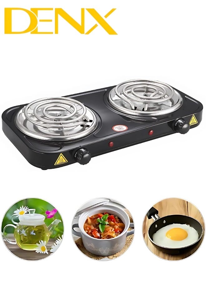 Denx - Double coil hot plate , Hot Plate, 2000W Electric Double Burner Portable Coil Heating Hot Plate Stove, 220V Lightweight Stainless Steel Countertop Stove for Kitchen Dorm Camping - Image 1