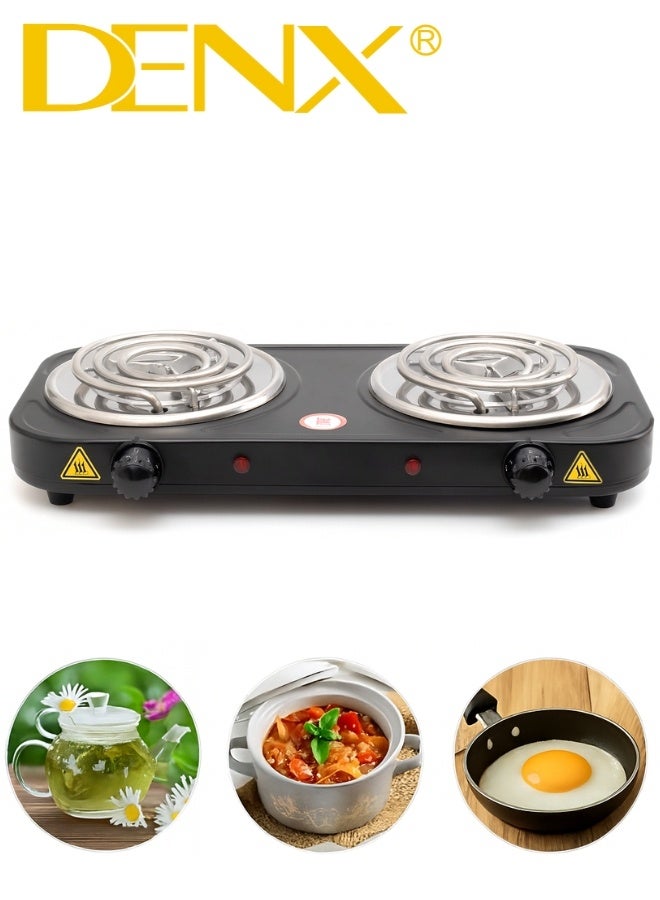 DENX DX2049 Double Burner Electric Hot Plate, 2000W (1000W + 1000W), Portable and Lightweight Design with Dual Heating Surfaces, Indicator Lights, and Temperature Control Knobs – Ideal for Kitchens, Trips, and Camping - Image 2