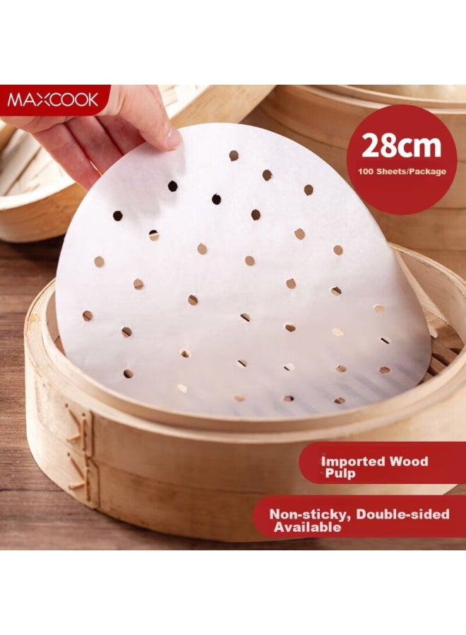 MAX COOK Maxcook Steamer Paper, Dumpling Liner, Steamed Bun Paper, Steamed Bun Paper, Disposable, 100 Sheets, Diameter 28cm, Mcpj4285 - Image 1