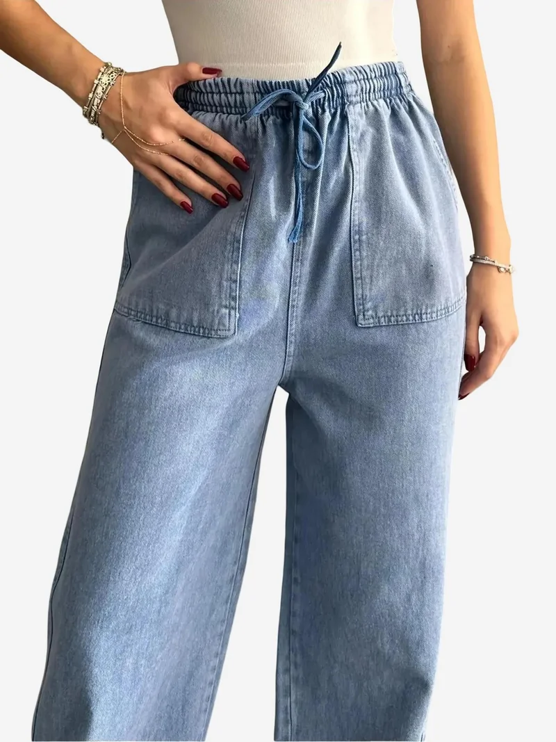 MixRay Mixray Elastic Waist Straight Leg Cotton Pants