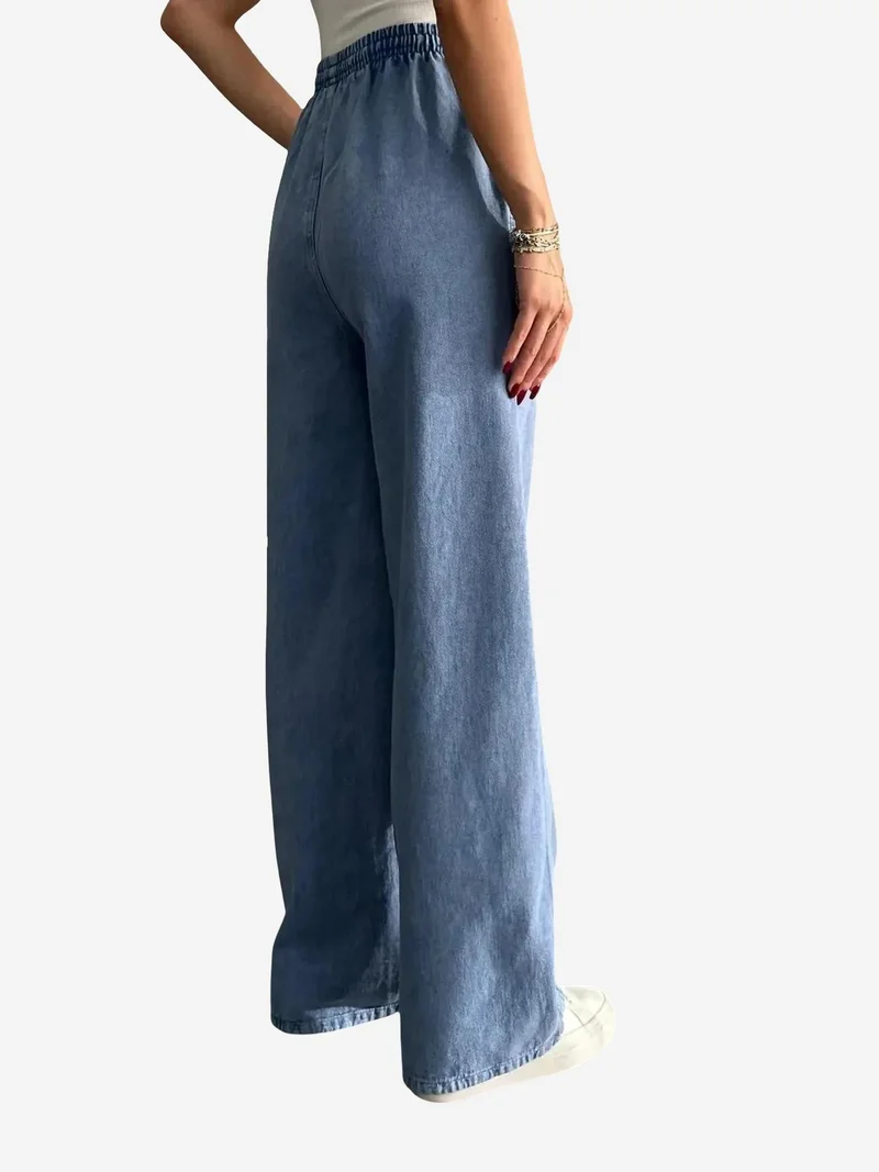 MixRay Maya Blue Mixray Elastic Waist Straight Leg Cotton Pants for Women | Best Price UAE