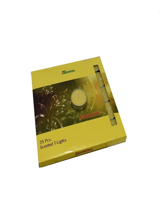 Stone & Feather Jasmine Scented T-Light Candles (Yellow) Paraffin Wax Long Burning time -5 Hours Each, Pack of 25, for Diwali, Home Decoration, Haldi Function ecoration. - Image 2
