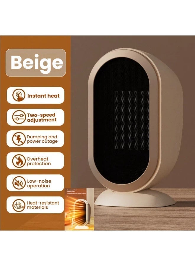 NIBEMINENT سخان مروحة كهربائية، سخان كهربائي، سخان طاولة مدمج صغير، ترموستات تسخين سريع هادئ للغاية سخان آمن صغير للمكتب المنزل الغرفة (بيج) - Image 1