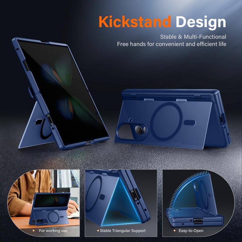 MOBOSI for Samsung Galaxy Z Fold 7 Case with Privacy Screen Protector, [Compatible with Magsafe], [Built-in Kickstand & Full Body Hinge Protection] Magnetic Slim Phone Case for Z Fold7, Blue - Image 2