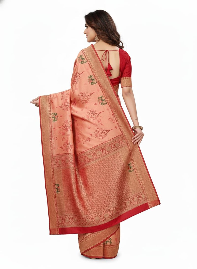 Vivatra Women Banarasi Soft Silk Saree | Jacquard Weaving with Rich Pallu & Border | Includ Matching Utitched Blouse Piece (VT-KP-6004-Pink) - Image 4