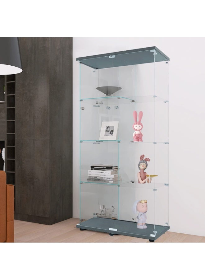 HomVent Glass Display Cabinet w/2 Doors 4 Shelves w/Handles, Locks & Anti-tipping Device Curio Bookshelf for Collections Floor Standing Living Room Bedroom, 2-doors-black, 64.56'' x 31.69''x 14.37'' - Image 1