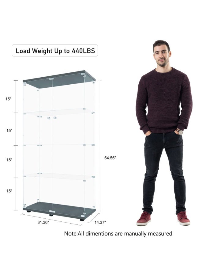 HomVent Glass Display Cabinet w/2 Doors 4 Shelves w/Handles, Locks & Anti-tipping Device Curio Bookshelf for Collections Floor Standing Living Room Bedroom, 2-doors-black, 64.56'' x 31.69''x 14.37'' - Image 2