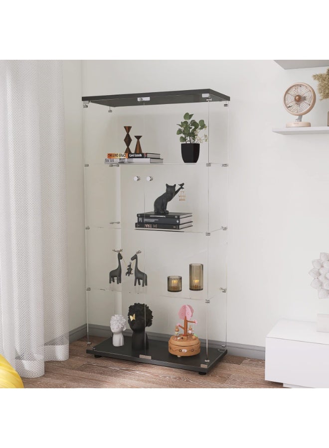 HomVent Glass Display Cabinet w/2 Doors 4 Shelves w/Handles, Locks & Anti-tipping Device Curio Bookshelf for Collections Floor Standing Living Room Bedroom, 2-doors-black, 64.56'' x 31.69''x 14.37'' - Image 3