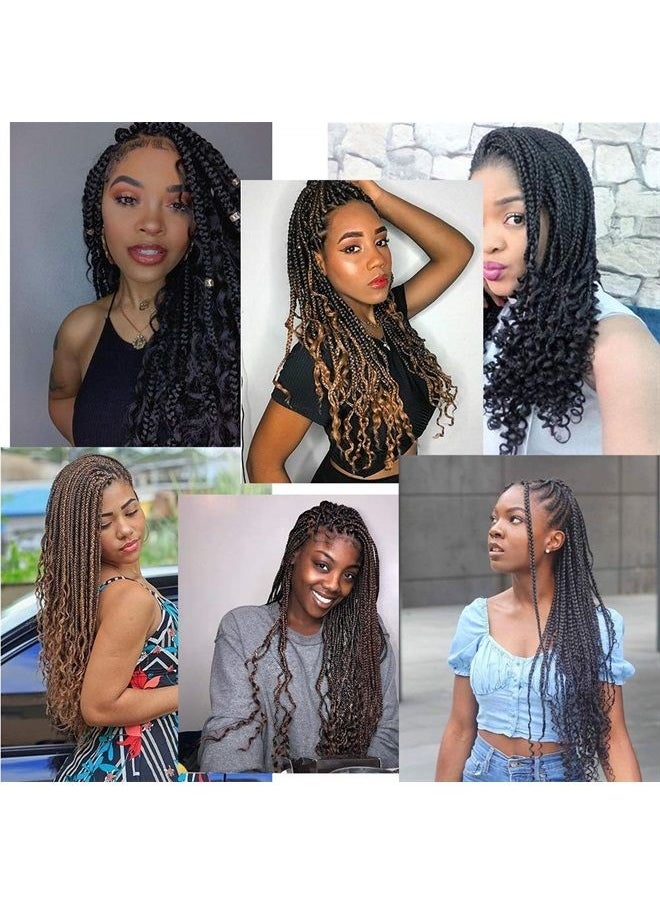 Ayana - 7 Packs 18 Inch Medium Crochet Box Braids With Curly Ends Box Braids Crochet Hair Extensions 3X Box Braided Crochet Hair Kanekalon Braiding Hair 24 Strands/Pack (18inch, 1B) - Image 1