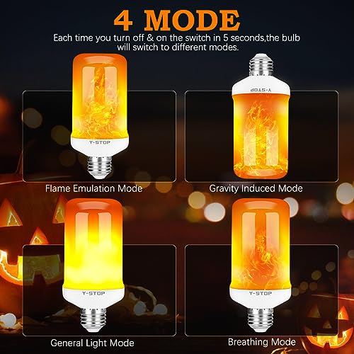 Y- STOP LED Flame Light Bulbs, Upgraded 4 Modes Fire Light Bulb with Upside Down Effect, E26 Base Flickering Light Bulb for Halloween Decorations, Christmas, Outdoor, Indoor, Home Decor, White, 2 Pack - Image 3