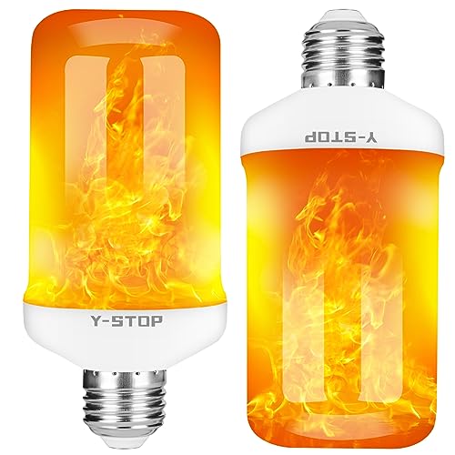 Y- STOP LED Flame Light Bulbs, Upgraded 4 Modes Fire Light Bulb with Upside Down Effect, E26 Base Flickering Light Bulb for Halloween Decorations, Christmas, Outdoor, Indoor, Home Decor, White, 2 Pack - Image 1