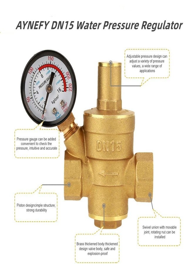 AYNEFY RV Water Pressure Regulator, 3/4 Inch Brass Lead-Free Adjustable Water Pressure Reducer Valve with Inlet Screen Filter, for RV Camper Travel Trailer Home Garden - Image 4