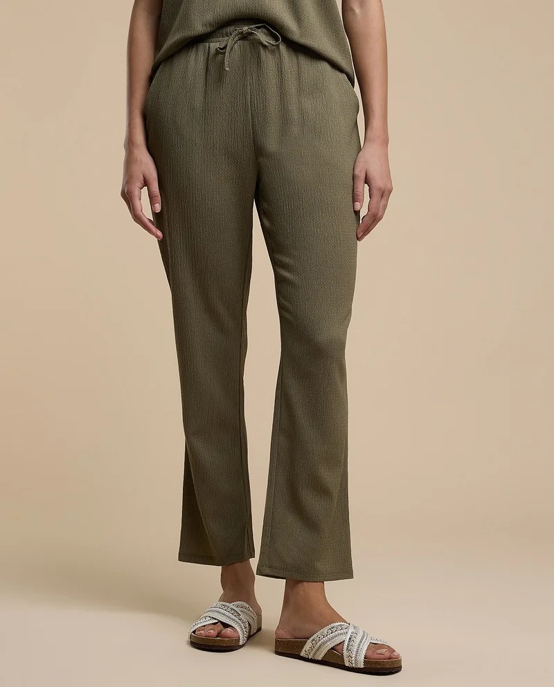 أر أند بي Textured Straight Fit Pants With Drawstring Waist