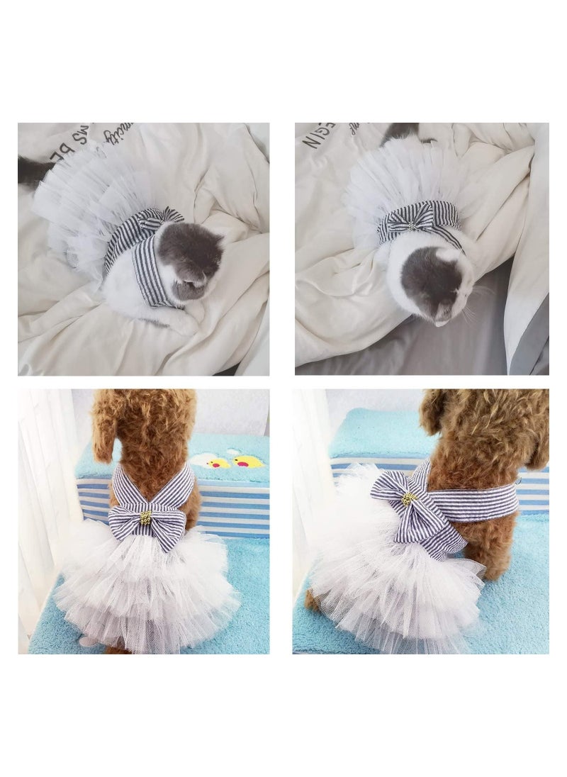 Excefore Pet Dog Dresses Striped Mesh Puppy Dog Vest Tutu Princess Dress Skirt with Bowknot for Small Breed Dogs Cats Doggy Apparel Supplies (Medium)  - Image 3
