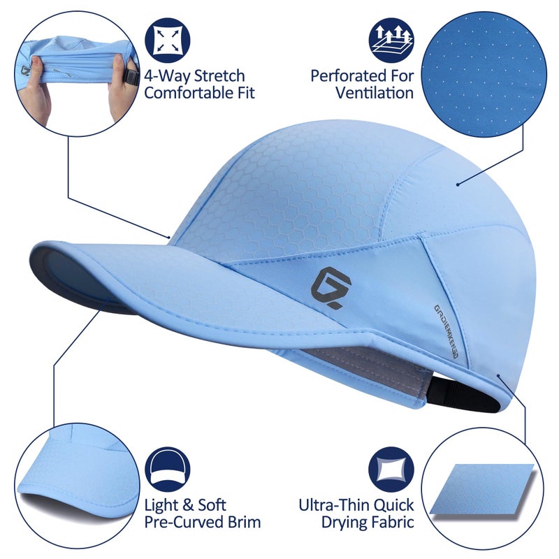 GADIEMKENSD قبعة رياضية، قبعة جري خفيفة الوزن بحافة ناعمة، قبعة بيسبول قابلة للتنفس، قبعات رياضية سريعة الجفاف، قبعات شمسية محمولة للرجال والنساء، لأداء التمارين والأنشطة الخارجية، لون أزرق سماوي - Image 2