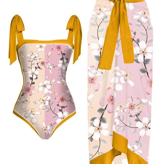 2023 New Fixed Edition Printed Two-Piece One-Piece Swimsuit Conservative Covered Hip Skirt Spot Swimsuit - Image 4