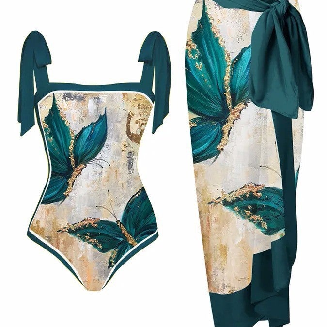2023 New Fixed Edition Printed Two-Piece One-Piece Swimsuit Conservative Covered Hip Skirt Spot Swimsuit - Image 3