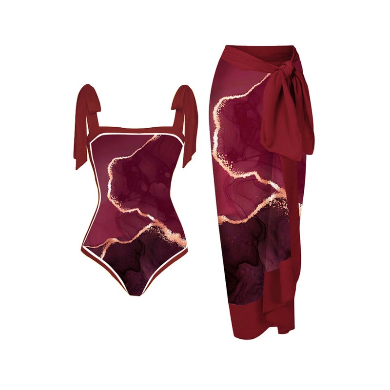 2023 New Fixed Edition Printed Two-Piece One-Piece Swimsuit Conservative Covered Hip Skirt Spot Swimsuit - Image 2