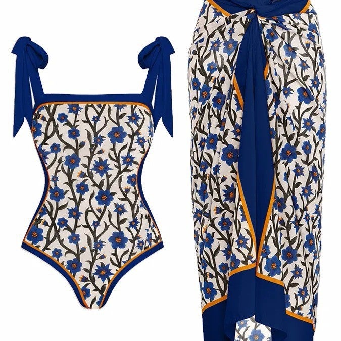 2023 New Fixed Edition Printed Two-Piece One-Piece Swimsuit Conservative Covered Hip Skirt Spot Swimsuit - Image 5