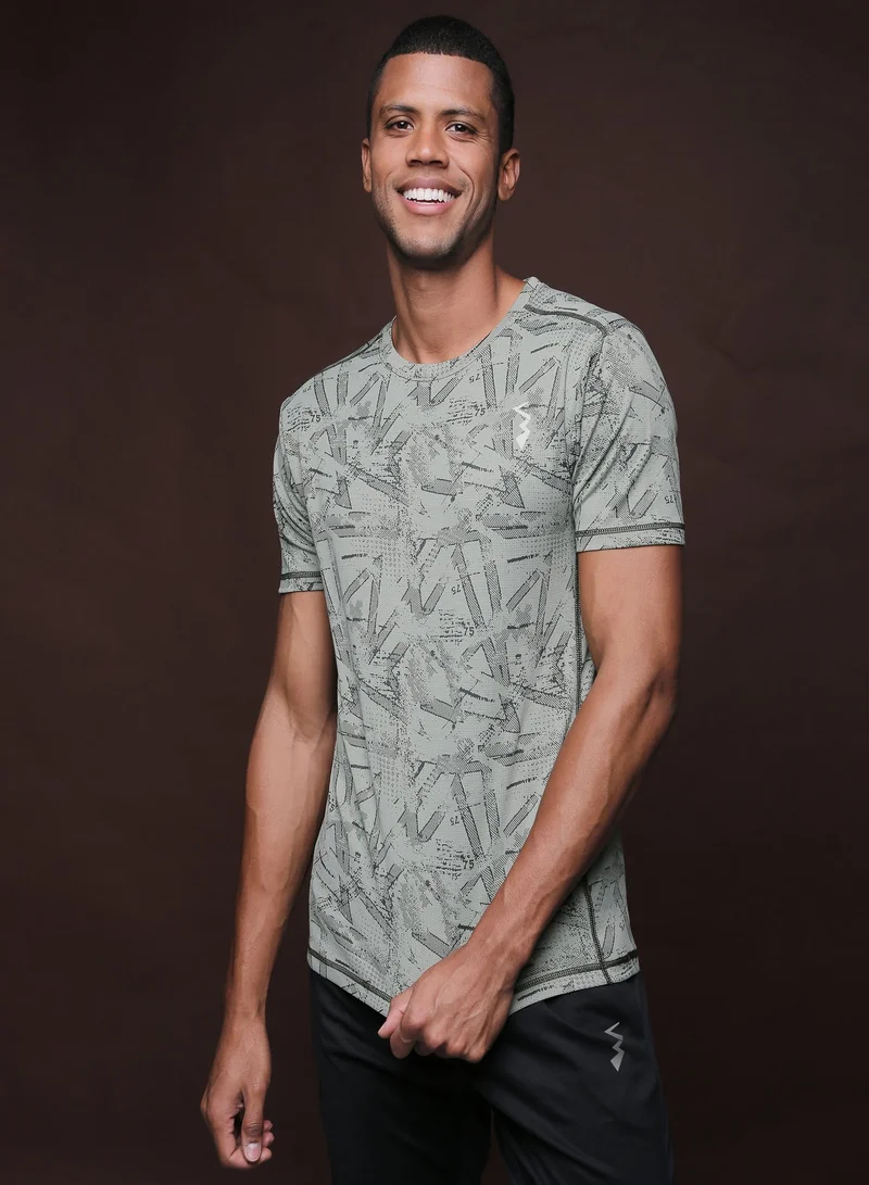 كامبوس سوترا Men's Olive Green Printed Dri-Fit Short Sleeve Regular Fit Activewear T-Shirt For Casual Wear | Modern Clothing T-Shirt Crafted With Comfort Fit And High-Performance For Everyday Wear
