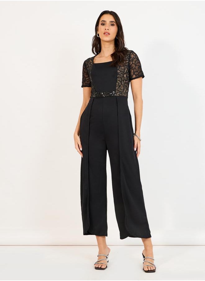 Styli - Lace Insert Wide Leg Jumpsuit - Image 1