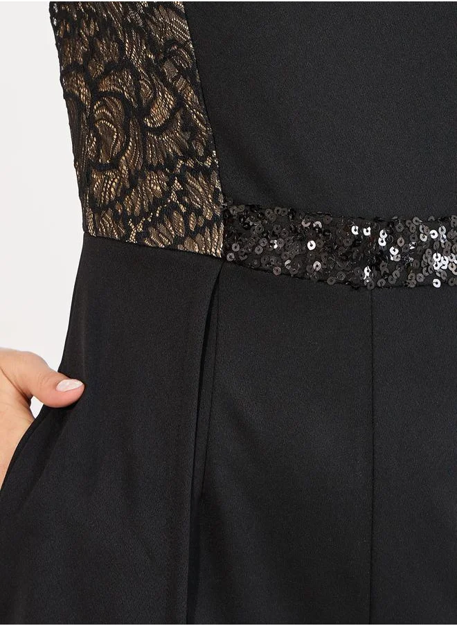Styli Lace Insert Wide Leg Jumpsuit