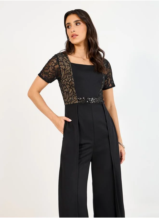 Styli Lace Insert Wide Leg Jumpsuit