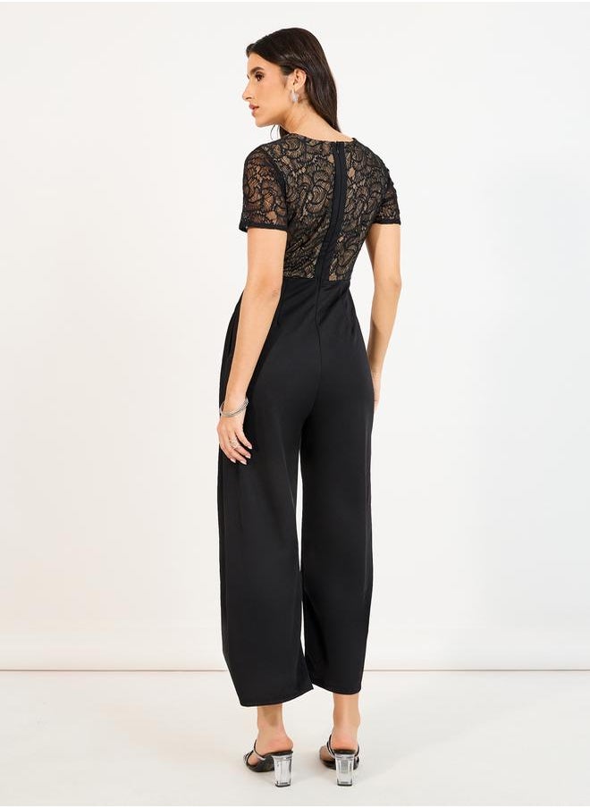 Styli - Lace Insert Wide Leg Jumpsuit - Image 1