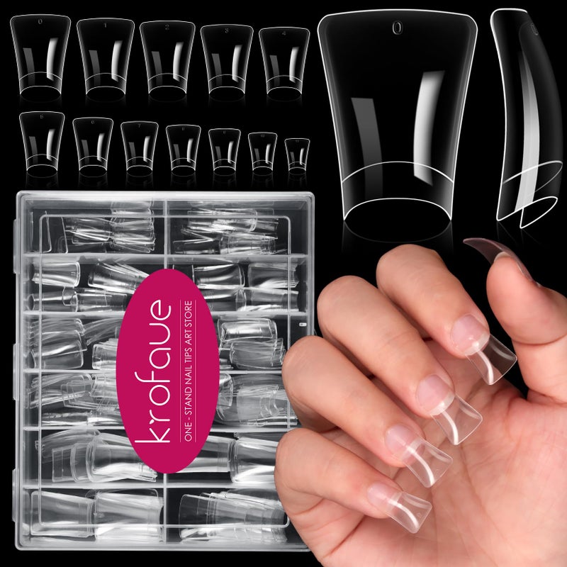 krofaue Duck Nail Tips - 240pcs Clear Soft Gel Curved Nail Tips 12 Sizes Crystal Duck Feet Style Half Cover False Nails Extra Wide French Nails with Box for DIY Salon - Image 1