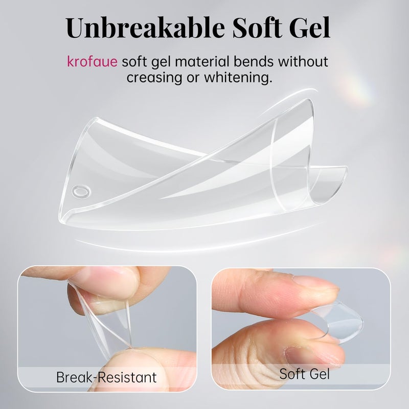 krofaue Duck Nail Tips - 240pcs Clear Soft Gel Curved Nail Tips 12 Sizes Crystal Duck Feet Style Half Cover False Nails Extra Wide French Nails with Box for DIY Salon - Image 3