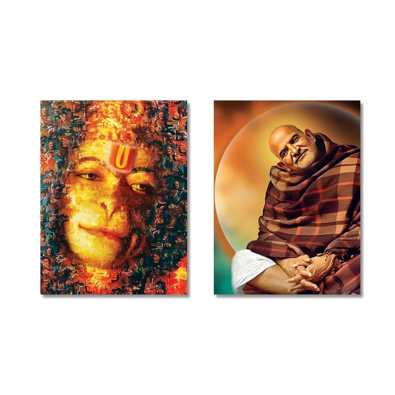 Anaadi Hanuman Ji Neem Karoli Baba Photo Poster Without Frame For Home Office Decoration Pack Of 2 10x12 Inch - Image 1