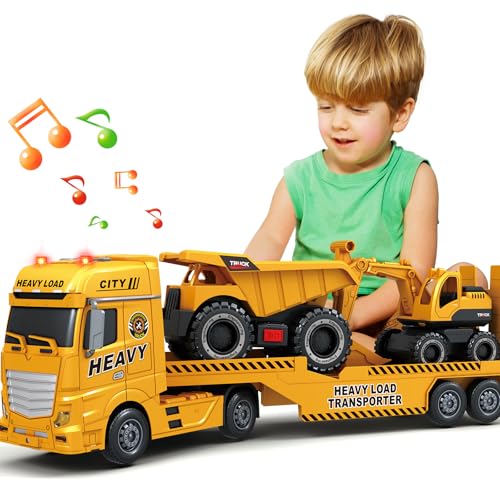 spring flower SpringFlower 3 4 5 6 Toddler Boy Toys 25 Construction Carrier Toy with Excavator and Dump Truck3 in 1 Truck Christmas Birthday Gifts for Kids 3 4 5 6 Years Old - Image 1