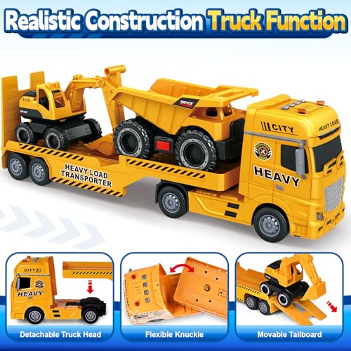 spring flower SpringFlower 3 4 5 6 Toddler Boy Toys 25 Construction Carrier Toy with Excavator and Dump Truck3 in 1 Truck Christmas Birthday Gifts for Kids 3 4 5 6 Years Old - Image 5