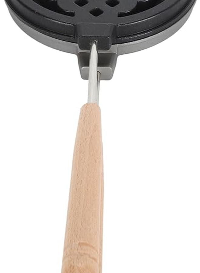 Wood Aluminum Alloy Nonstick Waffle Maker Pan Long Handle Stovetop Grill 5 5 Inch Round - Image 1